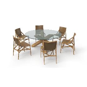 Cassina Dining Table Chair Set Oak Glass Brown 3D model